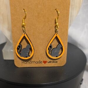 Handmade Cat Silhouette Earrings - Orange and Black